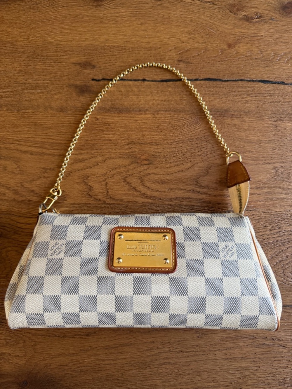 Louis Vuitton Damier Azur Chain Wristlet in White and Blue